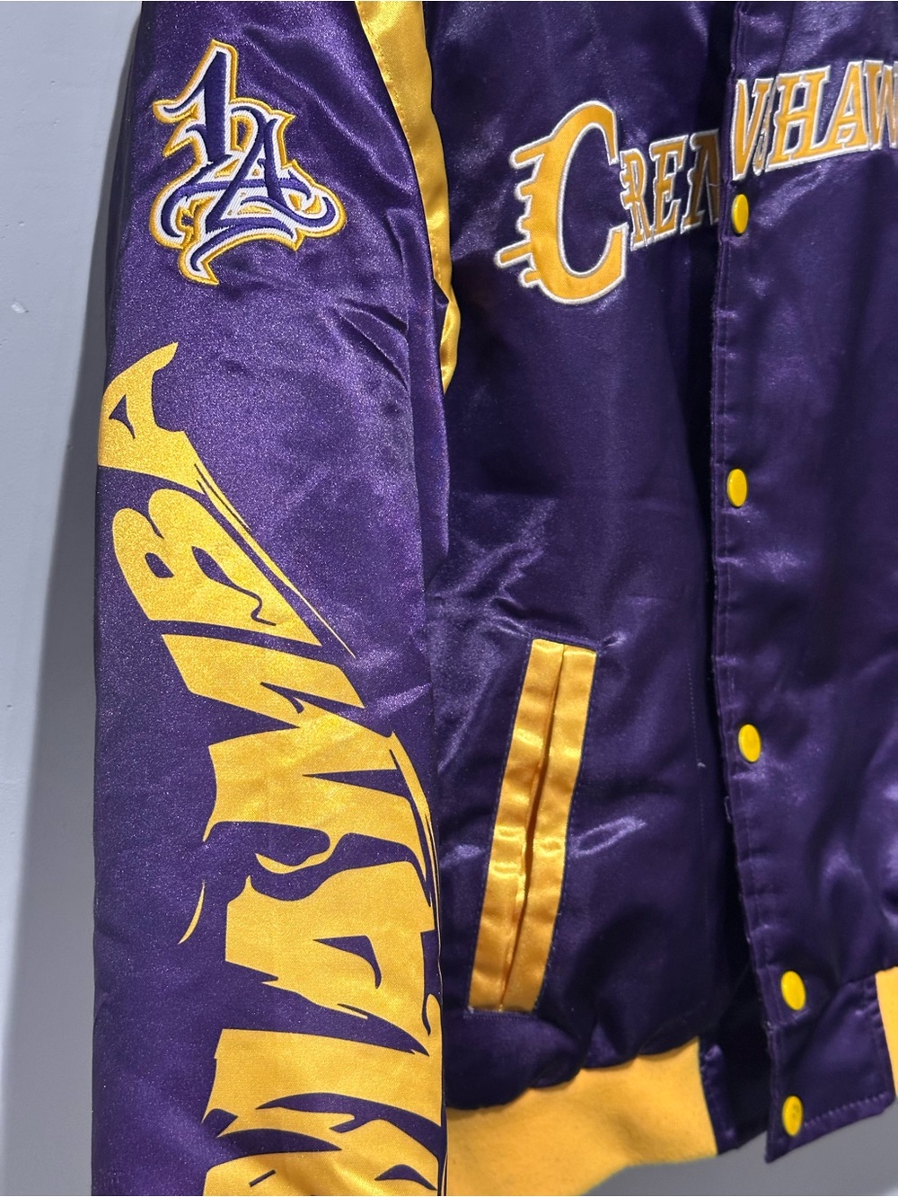 Youth Crenshaw Satin Varsity Jacket Purple Gold Mamba 8 24 Teen Size M - Picture 6 of 8